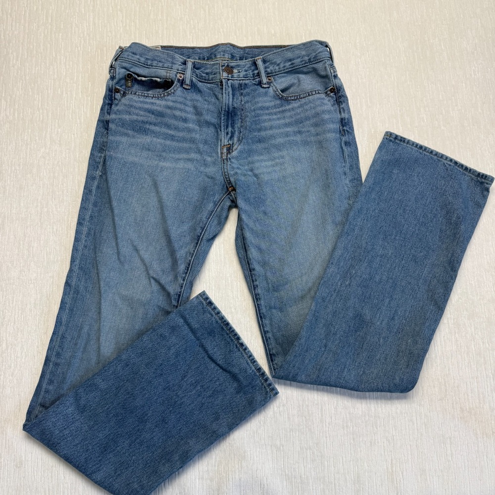 Abercrombie & Fitch Straight Leg Jeans Mens 32x34 Blue Whiskering Denim Mid Rise